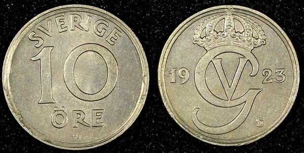 Sweden Gustaf V Nickel-Bronze 1923 W 10 Öre  KM# 795 (28 160)