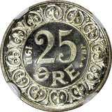 DENMARK Frederik VIII Silver 1911 VBP GJ 25 Ore NGC MS65 2 Year Type KM# 808 (6)