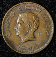 Mexico ESTADOS UNIDOS MEXICANOS Bronze 1945 5 Centavos WWII ISSUE KM# 424 (934)