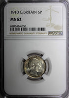 GREAT BRITAIN Edward VII Silver 1910 6 Pence NGC MS62 Light Toned KM# 799 (50)