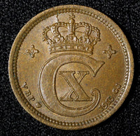 Denmark Christian X Bronze 1915 VBP; GJ 2 Ore UNC KM# 813.1 (27 692)
