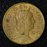 MEXICO Bronze 1968 Mo 5 Centavos Large type KM# 426 (27 911)