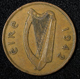 Ireland Republic Bronze 1942 1 Penny hen with chicks WWII Issue KM# 11 (28 992)