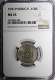 PORTUGAL Carlos I Copper-Nickel 1900 100 Reis 1 YEAR TYPE NGC MS63 KM# 546 (8)