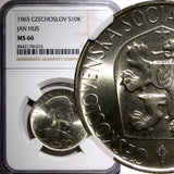 Czechoslovakia Silver 1965 10 Korun Jan Hus NGC MS66 Mintage-55,000 KM# 58 (5)