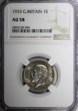 GREAT BRITAIN George V Silver 1933 Shilling NGC AU58 Nice Toned KM# 833 (004)