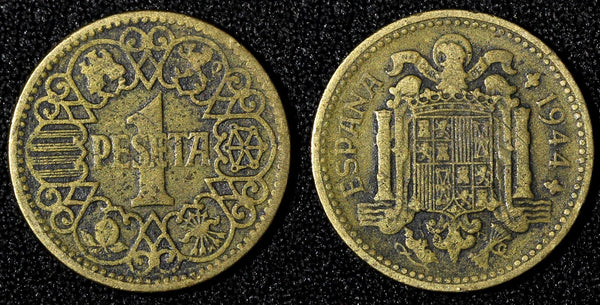 SPAIN Aluminum-Bronze 1944 1 Peseta WWII Issue 1 Year Type KM# 767 (28 120)
