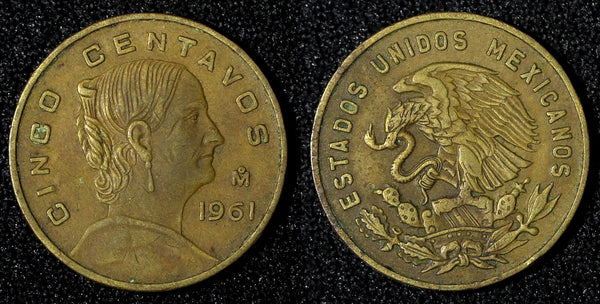MEXICO Bronze 1961 Mo 5 Centavos Large type KM# 426 (27 908)