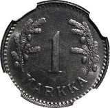 FINLAND Iron 1949 H 1 Markka NGC MS66 BU TOP GRADED BY NGC KM# 30b (043)