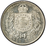 BRAZIL Pedro II Silver 1889 2000 Reis  Last Year Type 37 mm PCGS MS62 KM# 485(0)