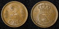 Denmark Christian X Bronze 1915 VBP; GJ 2 Ore UNC KM# 813.1 (27 692)