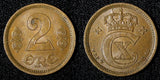 Denmark Christian X Bronze 1915 VBP; GJ 2 Ore UNC KM# 813.1 (27 692)