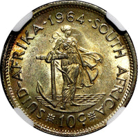South Africa Silver 1964 10 Cents Jan van Riebeeck NGC MS62 Toned KM# 60 (039)