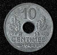 FRANCE Zinc 1944 10 Centimes WWII Issue UNC  KM# 903 (27 641)