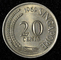 Singapore Copper-Nickel 1969 20 Cents Swordfish KM# 4 (28 114)