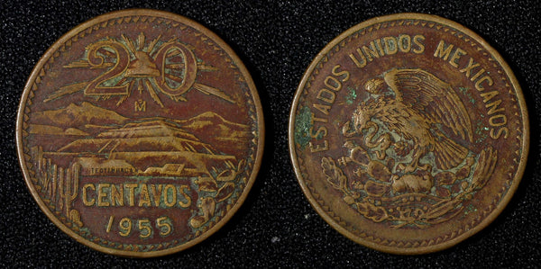 Mexico ESTADOS UNIDOS MEXICANOS Bronze 1955 20 Centavos Better Date KM# 439 (76)