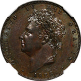Great Britain George IV Copper 1826 Farthing Bare Bust NGC MS62 BN KM# 697 (020)