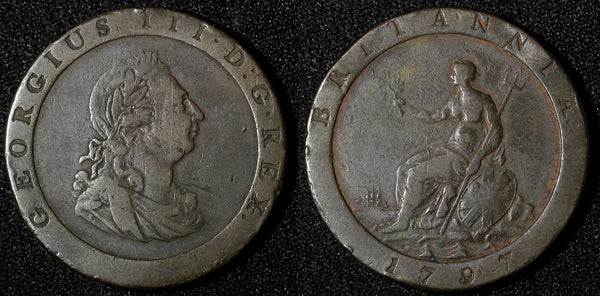 Great Britain George III Copper 1797 Penny SOHO Mint 1 Year 36 mm KM# 618 (348)