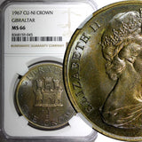 GIBRALTAR Elizabeth II 1967 Crown NGC MS66 TOP GRADED RAINBOW TONED KM# 4 (45)