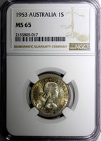 Australia Elizabeth II Silver 1953 1 Shilling Royal Mint NGC MS65 KM# 53 (017)