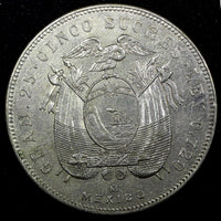 Ecuador Silver 1943 Mo 5 Sucres Mexico Mint 37.8 mm; 25g. WWII KM# 79 (26 642)