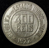 BRAZIL Copper-Nickel 1922 400 Reis Liberty 30.2mm KM# 520 (27 795)