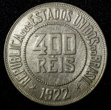 BRAZIL Copper-Nickel 1922 400 Reis Liberty 30.2mm KM# 520 (27 795)