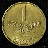 Denmark Aluminum-Bronze Christian X 1946 NS 1 Krone KM# 835 (28 637)