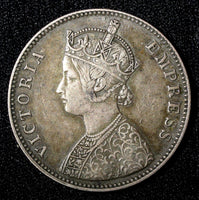 India-British Victoria Silver 1885 B raised Rupee XF. Nice Toned KM# 492 (562)