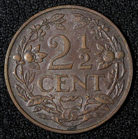 Netherlands Wilhelmina Bronze 1929 2 1/2 Cent KM# 150 (27 986)