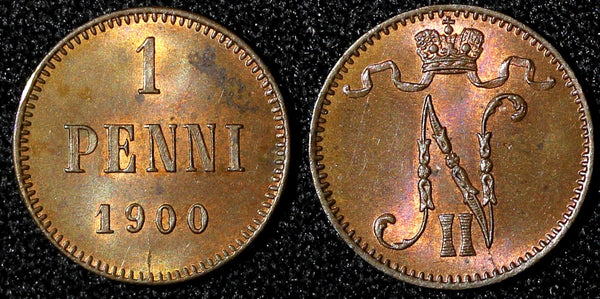 Finland Nicholas II Copper 1900 1 Penni UNC KM# 13 (28 247)