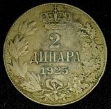 Yugoslavia Alexander I Nickel-Bronze 1925 P 2 Dinara Poissy mint KM# 6 (24 362)