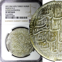 TURKEY Mustafa II Silver AH1106 (1695) 1  Kurus 38 mm NGC XF DETAILS KM# 120 (8)