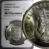 JERSEY Elizabeth II 1966 Crown 5 Shilling NGC MS66 TOP GRADED KM# 28 (018)