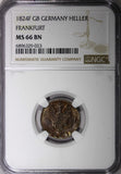 GERMANY FRANKFURT AM MAIN 1824 F GB 1 Heller NGC MS66 BN KM# 301 TOP GRADED (23)