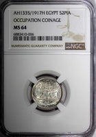 Egypt Occupation Coinage Silver AH1335/1917 H 2 Piastres NGC MS64 KM# 317.2 (06)