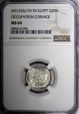 Egypt Occupation Coinage Silver AH1335/1917 H 2 Piastres NGC MS64 KM# 317.2 (06)