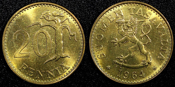 Finland Aluminum-Bronze 1964 S 20 Pennia UNC /BU Toned KM# 47 (24 153)