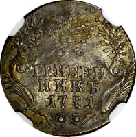 RUSSIA Catherine II Silver 1781 SPB Grivennik  NGC AU55 Nice Toned C# 61b (1)