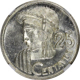 Guatemala Silver 1959 25 Centavos DOUBLED DIE OBVERSE NGC MS63 RARE KM# 258 (43)