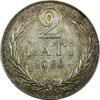Latvia Silver 1926 2 Lati 2 Years Type 27mm KM# 8 (24 332)