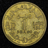 Morocco Mohammed V 1364 (1945) 1 Franc Paris Mint  Y# 41 (27 387)