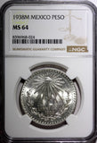 Mexico ESTADOS UNIDOS MEXICANOS Silver 1938 M Peso NGC MS64 GEM BU KM# 455 (4)