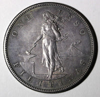 Philippines Silver 1904 S 1 Peso 38mm Large type aUNC NICE TONED KM# 168 (867)