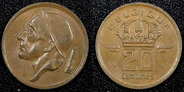 Belgium Baudouin I Bronze 1953 20 Centimes UNC  KM# 146 (26 653)