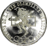 MEXICO Silver 1968 Mo  25 Pesos NGC MS67 Olympic Games Even Rings KM# 479.1 (8)