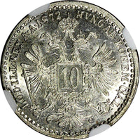 AUSTRIA Francis Joseph I Silver 1872  10 Kreuzer NGC MS63 KM# 2206 (038)