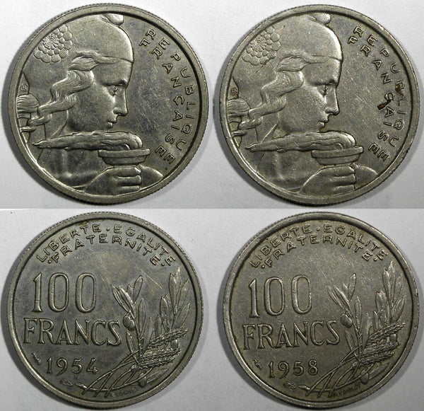 FRANCE LOT OF 2 COINS 1954,1958 100 Francs KM# 919.1 (24 165)