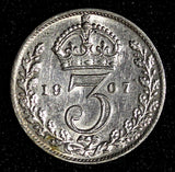 Great Britain Edward VII Silver 1907 3 Pence KM# 797.2 (28 105)