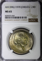Jordan AH1390 1970  1/4 Dinar NGC MS65 NICE TONED BU KM# 28 (047)